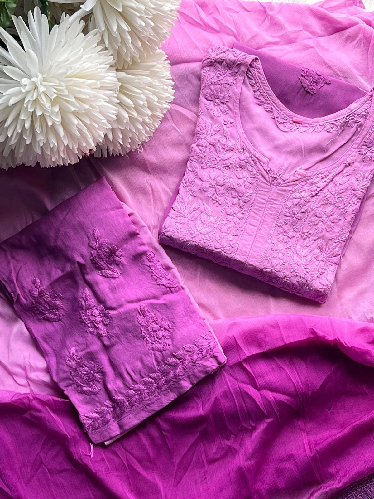 3pc Beautiful Rayon Ombre Chikankari Speical Co-ord Set