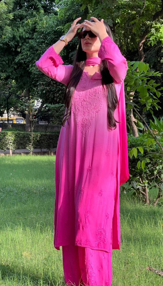 3pc Noor Soft Rayon Ombre Set with dupatta and plazo