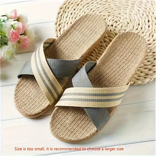 Cross-Strap Fabric Slippers – Breathable & Non-Slip