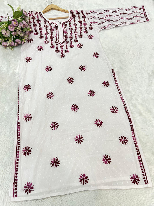 Dobby Cotton Handwork Sleeves Jaal Work kurti
