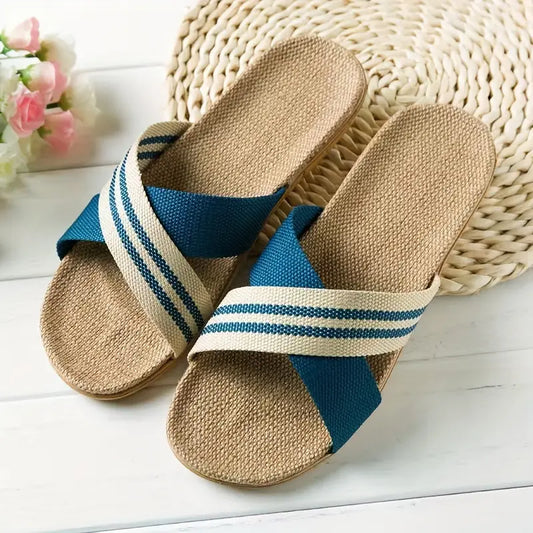 Cross-Strap Fabric Slippers – Breathable & Non-Slip